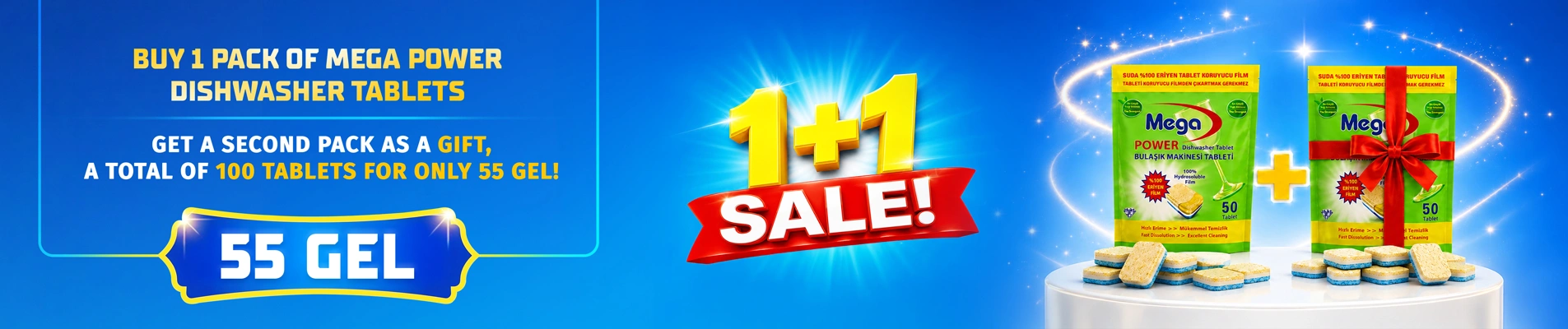 MEGA POWER Dishwasher Tablets 50pcs PROMO 1+1